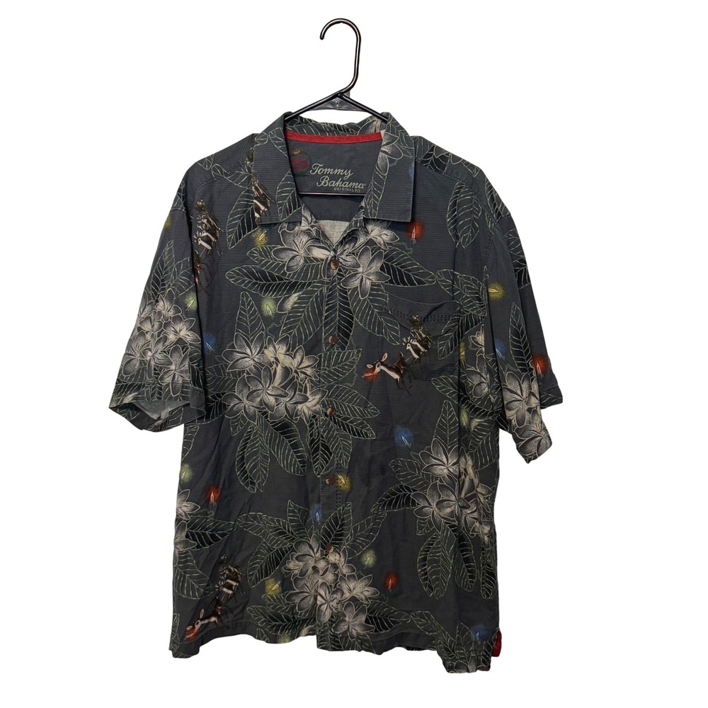 Tommy Bahama Shirt Mens XL Gray Seaosns Greetings Rudolph Holiday Christmas Camp